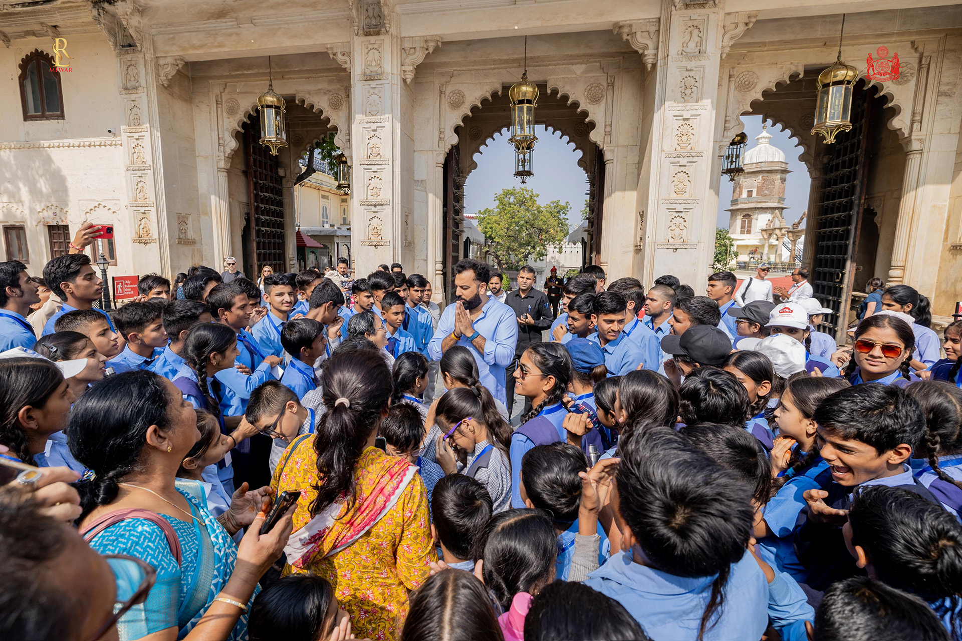 Shriji Huzur Dr. Lakshyaraj Singh Mewar of Udaipur engaging with children 